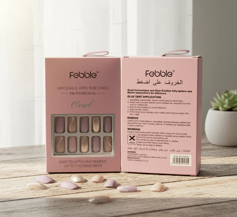 Febble - Soft Lavender & Silver Glitter Press-On Nails | فيبيل - أظافر صناعية جاهزة (Press-On) بلون الخزامى الناعم والغلتر الفضي